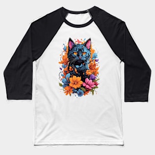 cat in flowers Baseball T-Shirt